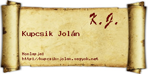 Kupcsik Jolán névjegykártya