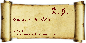 Kupcsik Jolán névjegykártya